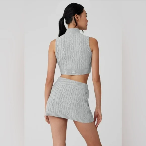 37. Alo Yoga | Cable Knit Winter Bliss Mini Skirt – Heather Grey – Size Small - Picture 3 of 12
